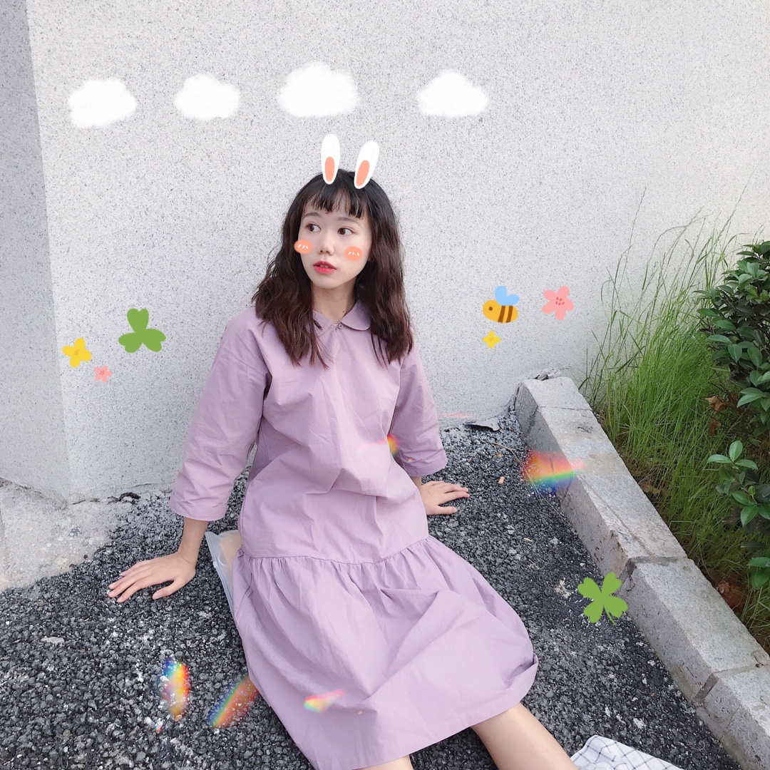#穿成冰淇淋，清凉可口是你！#无敌可爱的香芋紫~太温油了吧，而且海军领的设计也好看死了，穿上去太好看噜~男票送的六一礼物里面最喜欢的一条小裙子~